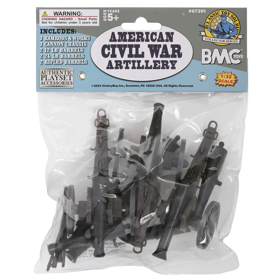 American Civil War 1/32 Cannon with Accessories 3-pc Set BMC Toys (67391) 1:32 Scale Plastic by BMC Toys