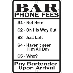 Bar Fees Metal Sign SPSBRF2 Embossed Aluminum by Signs 4 Fun