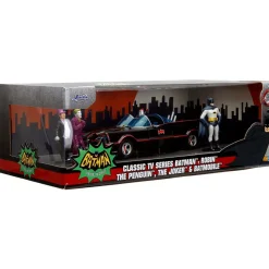 1966 Batmobile w/Batman, Robin Penguin & Joker Figures 1:24 Scale Diecast Model Car by Jada Toys