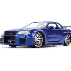 BRIAN's Fast & Furious 50th Anniversary Nissan Skyline GT-R - Brush Blue Chrome Finish 1:24 Scale Diecast Model Car by Jada Toys