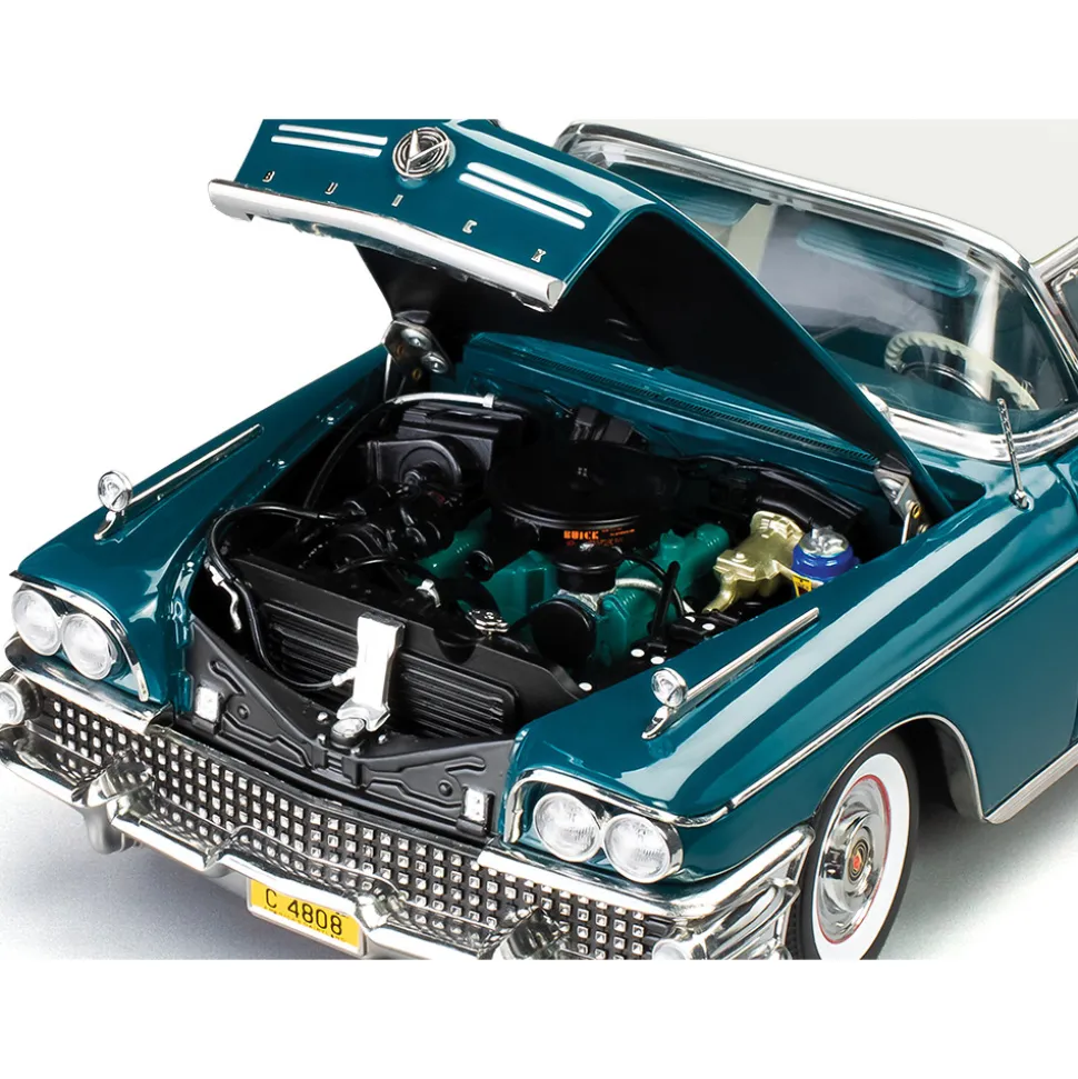 1958 Buick Limited Riviera Coupe -Glacier White / Dark Turquoise Poly 1:18 Scale Diecast Model Car by Sunstar