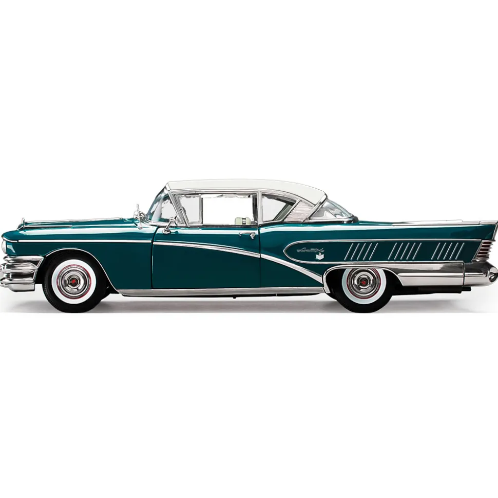 1958 Buick Limited Riviera Coupe -Glacier White / Dark Turquoise Poly 1:18 Scale Diecast Model Car by Sunstar