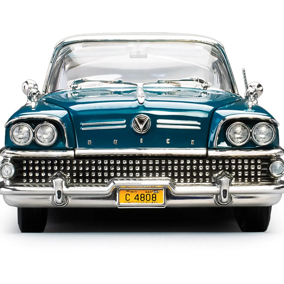 1958 Buick Limited Riviera Coupe -Glacier White / Dark Turquoise Poly 1:18 Scale Diecast Model Car by Sunstar