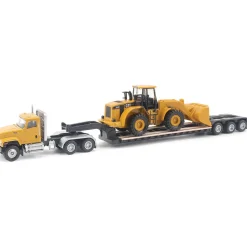 Cat CT681 Day Cab Tractor, Lowboy Trailer & Caterpillar 950G Wheel Loader 1:87 Scale Diecast Construction Model by Diecast Masters