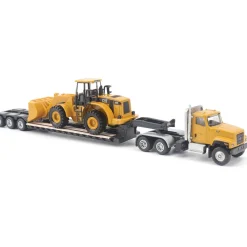 Cat CT681 Day Cab Tractor, Lowboy Trailer & Caterpillar 950G Wheel Loader 1:87 Scale Diecast Construction Model by Diecast Masters