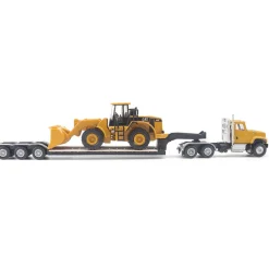 Cat CT681 Day Cab Tractor, Lowboy Trailer & Caterpillar 950G Wheel Loader 1:87 Scale Diecast Construction Model by Diecast Masters