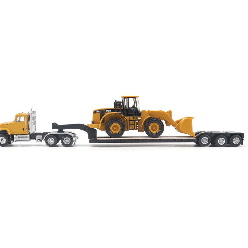 Cat CT681 Day Cab Tractor, Lowboy Trailer & Caterpillar 950G Wheel Loader 1:87 Scale Diecast Construction Model by Diecast Masters
