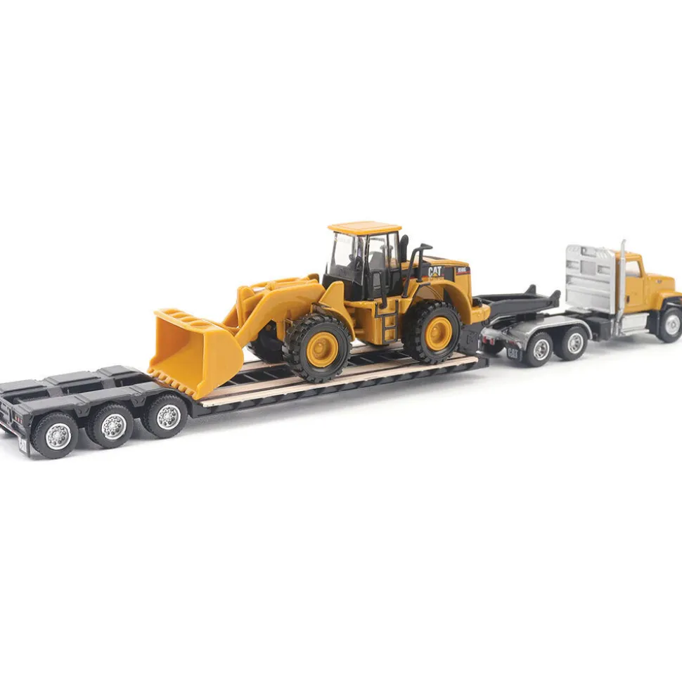 Cat CT681 Day Cab Tractor, Lowboy Trailer & Caterpillar 950G Wheel Loader 1:87 Scale Diecast Construction Model by Diecast Masters