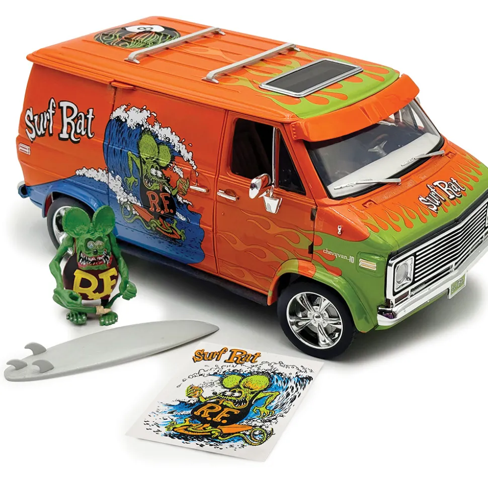1976 Chevrolet Rat Fink G-Series Van - Surf Rat w/Figure, Surfboard & Sticker 1:18 Scale Diecast Model Truck by Acme