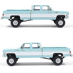 1978 Chevrolet Silverado K30 Crew Cab Fleetside Lifted - Light Blue and Frost White 1:64 Scale Diecast Model Truck by IXO Models