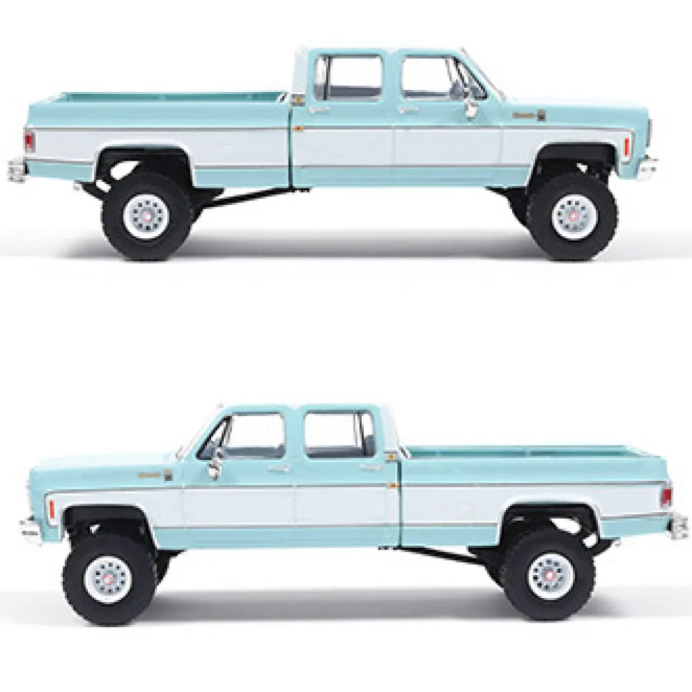 1978 Chevrolet Silverado K30 Crew Cab Fleetside Lifted - Light Blue and Frost White 1:64 Scale Diecast Model Truck by IXO Models