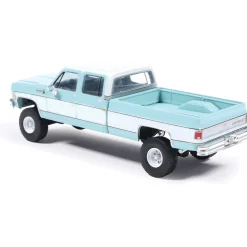 1978 Chevrolet Silverado K30 Crew Cab Fleetside Lifted - Light Blue and Frost White 1:64 Scale Diecast Model Truck by IXO Models