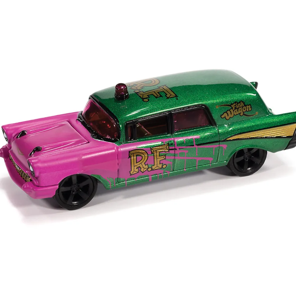 1957 Chevy Ambulance Rat Fink - Magenta 1:64 Scale Diecast Model Car by Johnny Lightning