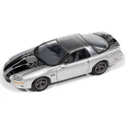 2002 Chevy Camaro SS 35th Anniversary w/Tin - Silver w/Black Stripes 1:64 Scale Diecast Model Car by Johnny Lightning