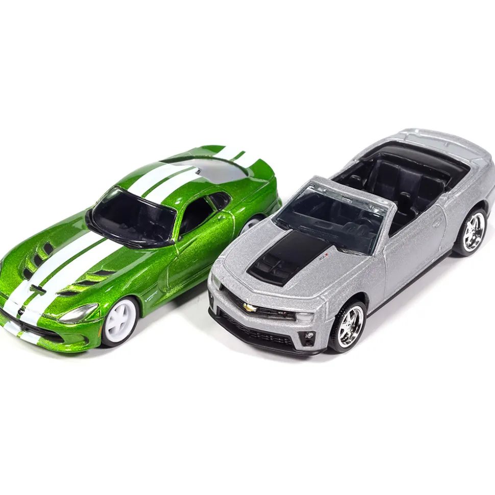 2013 Chevy Camaro ZL1 Convertible & 2017 Dodge Viper Modern Muscle 2Pack B - Blue & Green 1:64 Scale Diecast Model Car by Auto World