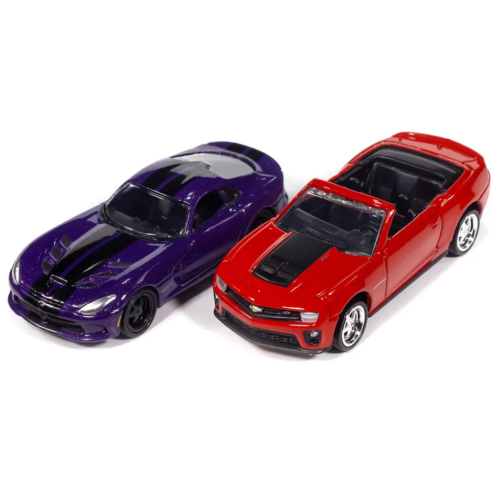 2013 Chevy Camaro ZL1 Convertible & 2017 Dodge Viper Modern Muscle 2Pack A - Orange & Purple 1:64 Scale Diecast Model Car by Auto World