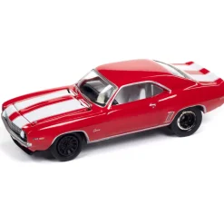 1969 Chevy Camaro Z28 - Red w/White Stripes 1:64 Scale Diecast Model Car by Johnny Lightning