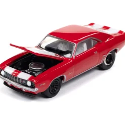 1969 Chevy Camaro Z28 - Red w/White Stripes 1:64 Scale Diecast Model Car by Johnny Lightning