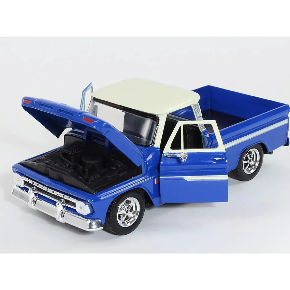 1966 Chevy C10 Fleetside Pickup - Blue w/ White Top 1:24 Scale Diecast Model Truck by Motormax