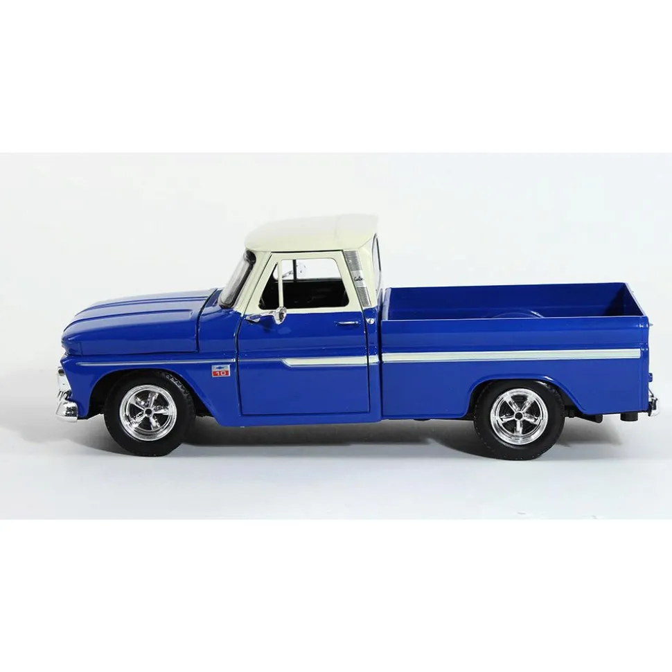 1966 Chevy C10 Fleetside Pickup - Blue w/ White Top 1:24 Scale Diecast Model Truck by Motormax