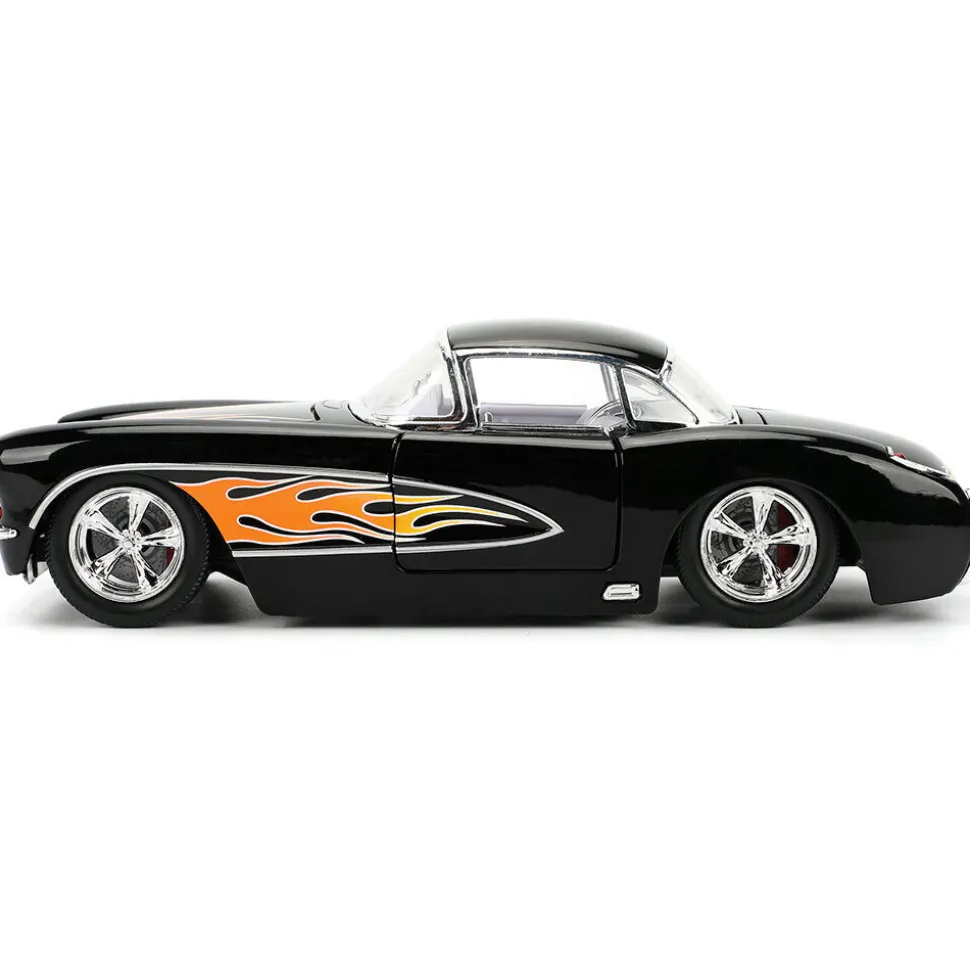 1957 Chevy Corvette - Black Flames 1:24 Scale Diecast Model Car by Jada Toys