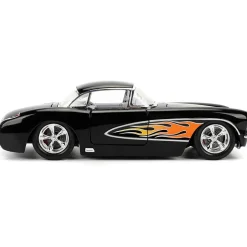 1957 Chevy Corvette - Black Flames 1:24 Scale Diecast Model Car by Jada Toys