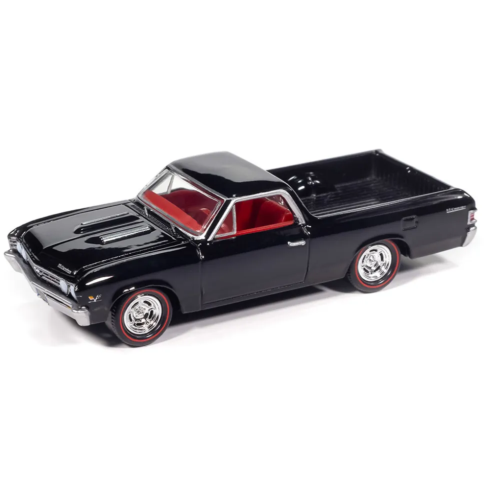 1967 Chevy El Camino SS Custom & 2020 Ford F-150 PICKUPS 2Pack B - Black & Orange 1:64 Scale Diecast Model Truck by Auto World