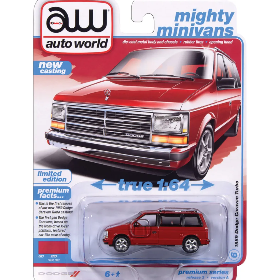 1989 Dodge Caravan Turbo - Solid Red "Flash Red-Custom Order" 1:64 Scale Diecast Model Car by Auto World