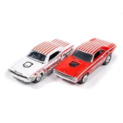 1971 Dodge Challenger Pro Stock-Red & 1970 Plymouth Cuda Super Stock Ram Chargers-White 1:64 Scale Diecast Model Car by Johnny Lightning