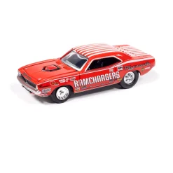 1971 Dodge Challenger Pro Stock-White & 1970 Plymouth Cuda Super Stock Ram Chargers-Red 1:64 Scale Diecast Model Car by Johnny Lightning