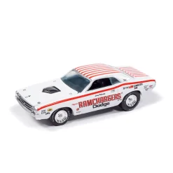 1971 Dodge Challenger Pro Stock-White & 1970 Plymouth Cuda Super Stock Ram Chargers-Red 1:64 Scale Diecast Model Car by Johnny Lightning