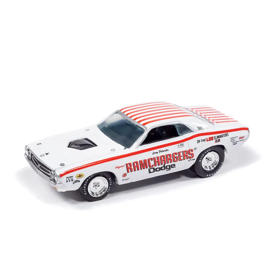 1971 Dodge Challenger Pro Stock-White & 1970 Plymouth Cuda Super Stock Ram Chargers-Red 1:64 Scale Diecast Model Car by Johnny Lightning