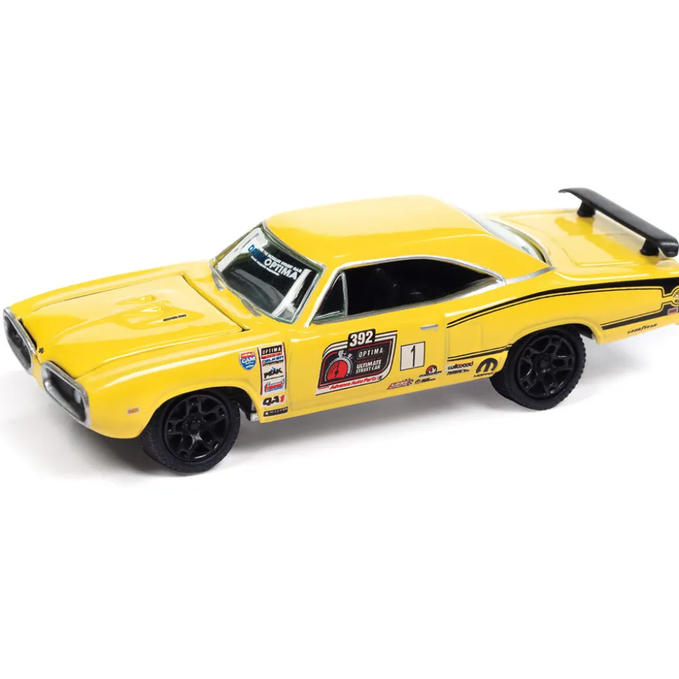 1970 Dodge Super Bee - Banana w/Optima Ultimate Street Car Race Graphics & Black Super Bee C Stripe 1:64 Scale by Johnny Lightning
