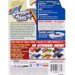 1976 Dodge Tradesman Van & 1975 Chevy G20 Van Boogie Vans - White+Purple 1:64 Scale Diecast Model Truck by Johnny Lightning