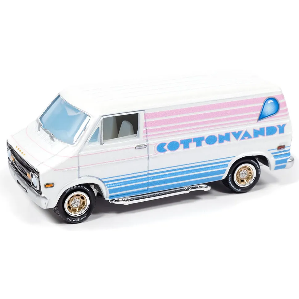 1976 Dodge Tradesman Van & 1975 Chevy G20 Van Boogie Vans - White+Purple 1:64 Scale Diecast Model Truck by Johnny Lightning