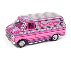 1976 Dodge Tradesman Van & 1975 Chevy G20 Van Boogie Vans - Yellow+Pink 1:64 Scale Diecast Model Truck by Johnny Lightning