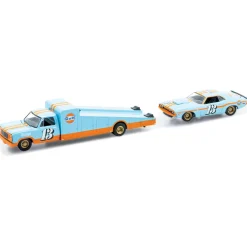 1974 Dodge Truck & 1970 Dodge Challenger T/A Gulf Edition 1:64 Scale Diecast Model Truck by M2 Machines