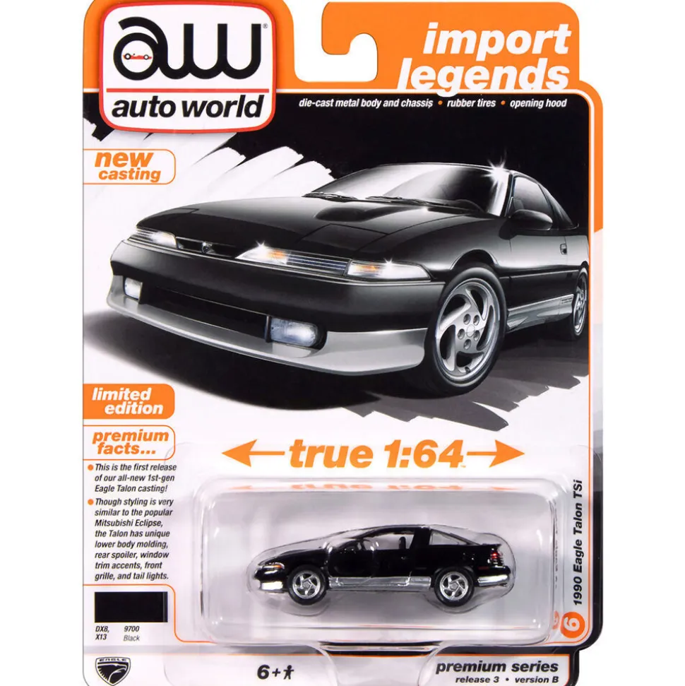 1990 Eagle Talon TSi - Black 1:64 Scale Diecast Model Car by Auto World