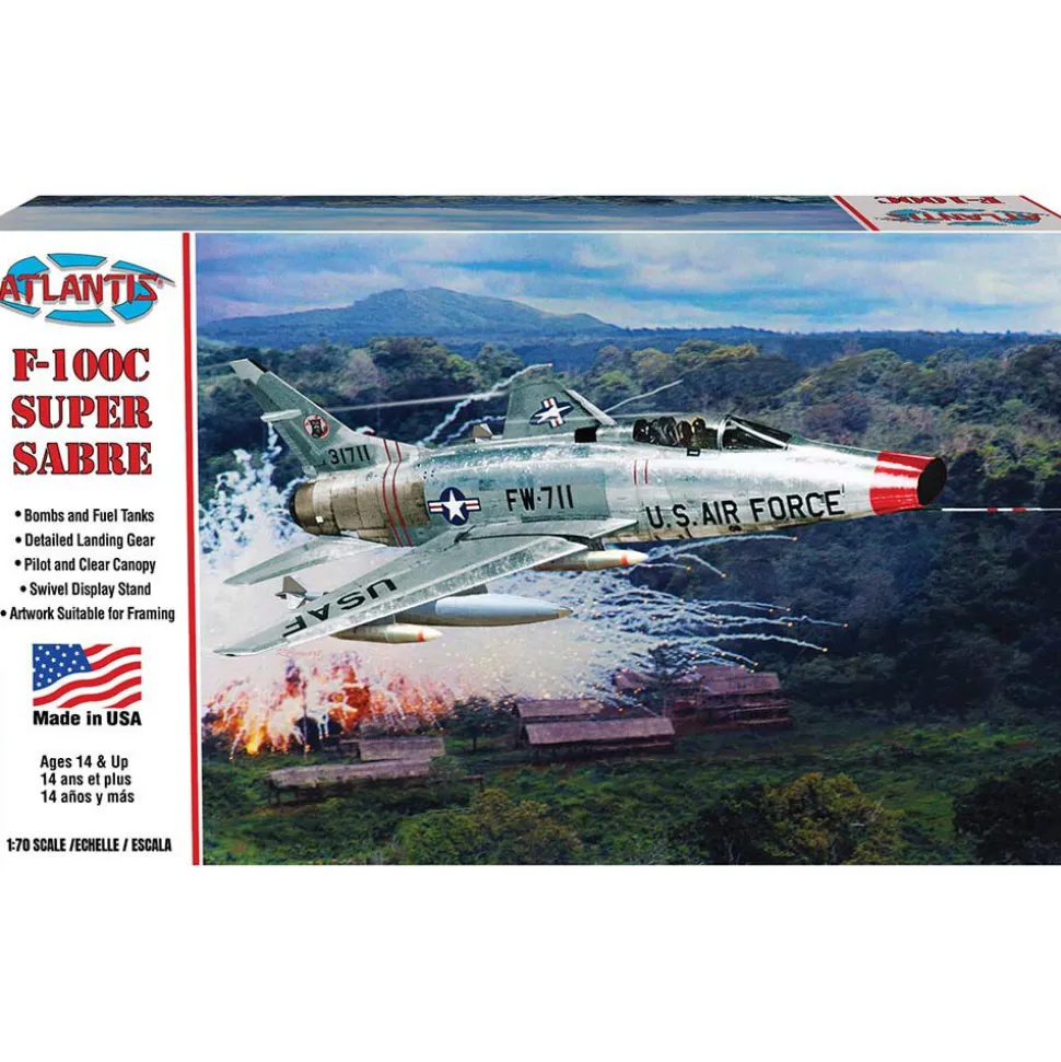 F-100C Super Sabre with Swivel Stand 1/70 Scale Kit 1:70 Scale Plastic by Atlantis Models