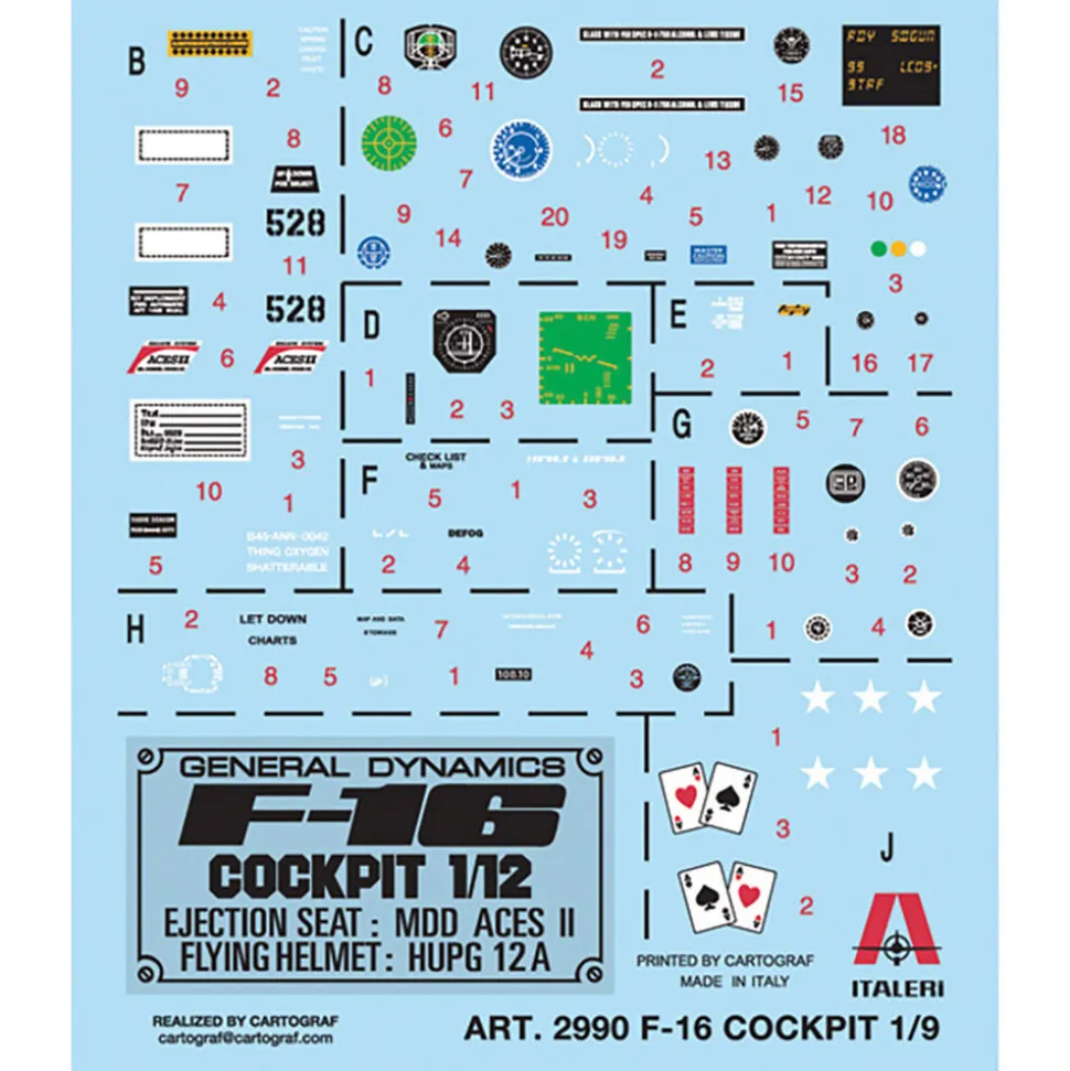 F-16 Falcon Cockpit 1/12 Kit 1:12 Scale Plastic Model Kit by Italeri