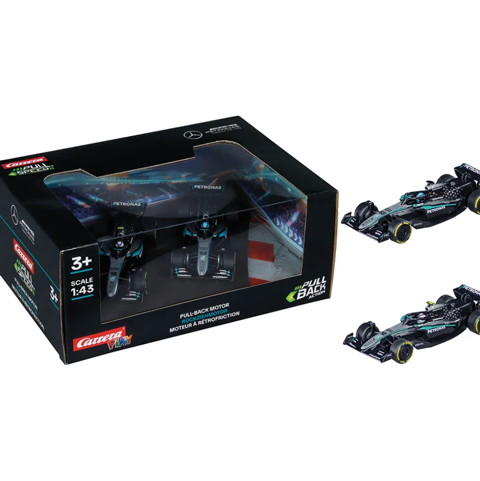 F1 Mercedes-AMG PETRONAS Formula One Team #63 Russel & #12 Antonelli Pull & Speed Twinpack 1:43 Scale Plastic Model Car by Carrera