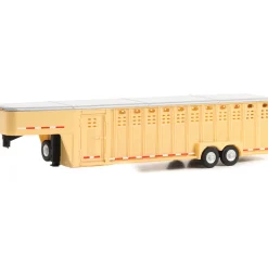 26-Foot Vertical Three Hole Gooseneck Livestock Trailer - Tan 1:64 Scale Diecast Model Truck by Greenlight