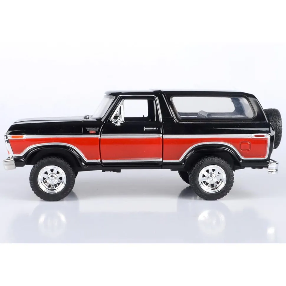 1978 Ford Bronco - Hard Top - Black & Red w/spare tire 1:24 Scale Diecast Model Truck by Motormax