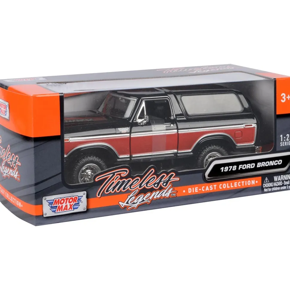 1978 Ford Bronco - Hard Top - Black & Red w/spare tire 1:24 Scale Diecast Model Truck by Motormax