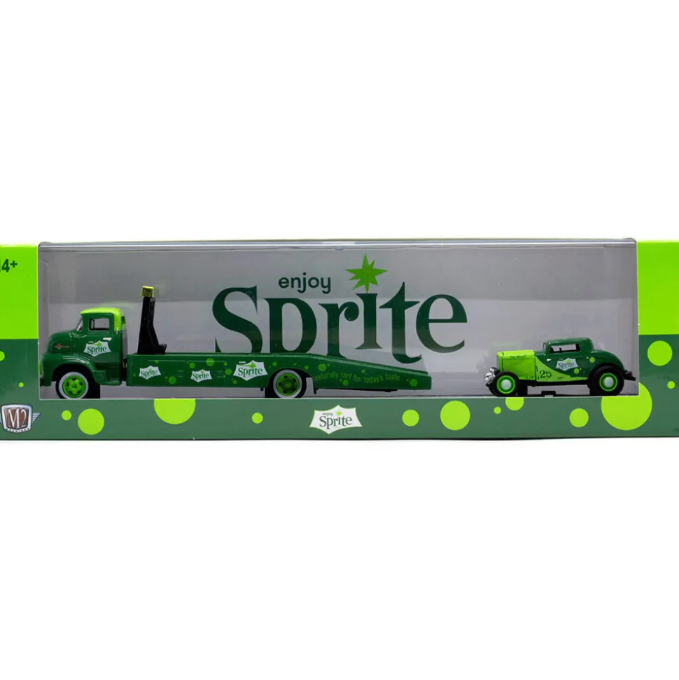 1956 Ford COE Ramp Truck & 1932 Ford Deuce Coupe - Sprite 1:64 Scale Diecast Model Truck by M2 Machines
