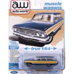 1964 Ford Country Squire - Guardsman Blue w/Honey Colored Wood Trim 1:64 Scale Diecast Model Car by Auto World