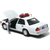 2001 Ford Crown Victoria White Police Car with Lights & Sound 1:18 Scale Diecast Model Car by Motormax