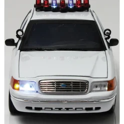 2001 Ford Crown Victoria White Police Car with Lights & Sound 1:18 Scale Diecast Model Car by Motormax
