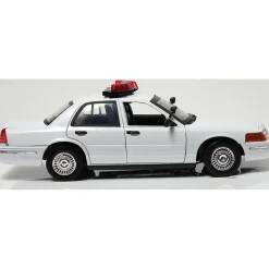 2001 Ford Crown Victoria White Police Car with Lights & Sound 1:18 Scale Diecast Model Car by Motormax