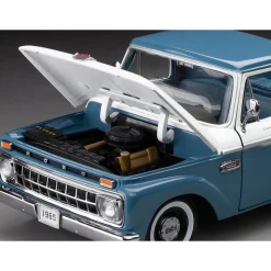 1965 Ford F-100 Custom Cab Pickup - Blue & White 1:18 Scale Diecast Model Truck by Sunstar